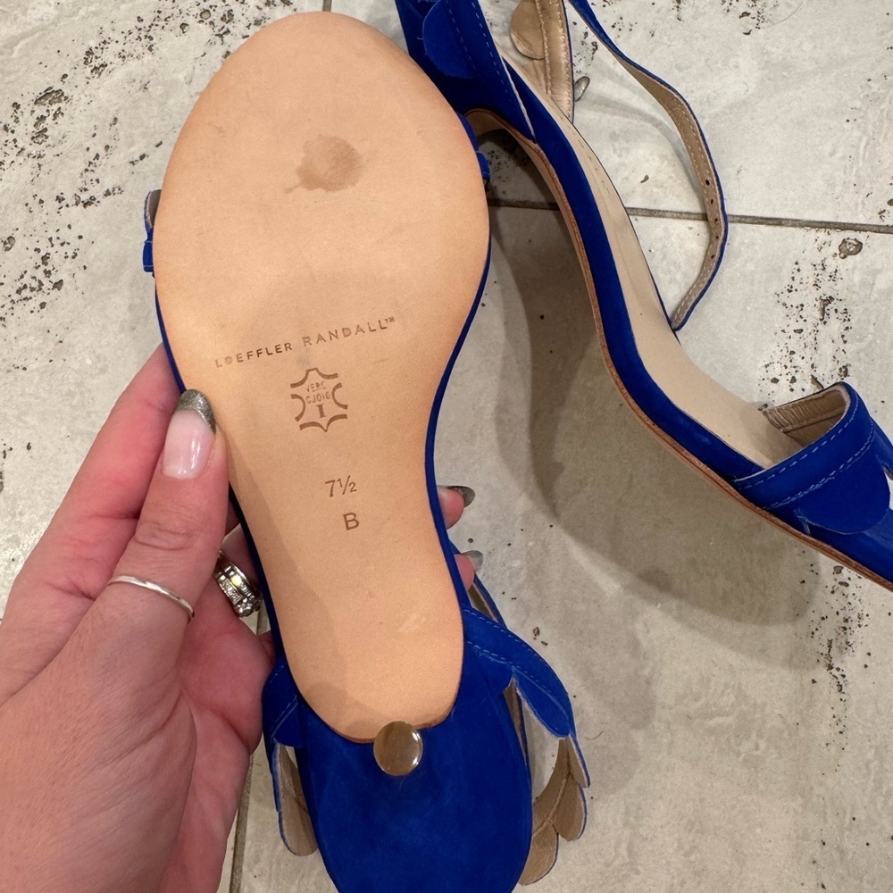LOEFFLER RANDALL Blue Suede Sandals Stiletto Heels, Like New, SIZE 7.5 - Picture 3 of 6